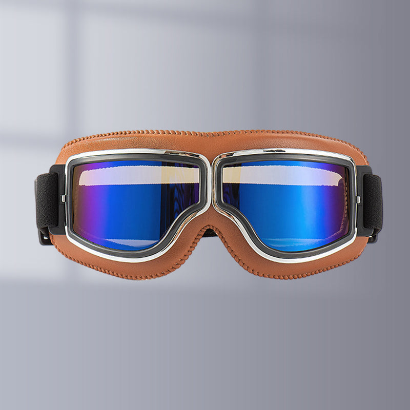 Retro Motorcycle Goggles Leather UV Protection Adjustable Strap for Motorcycling Cycling Skiing Hiking Outdoor Sports | Sansoti