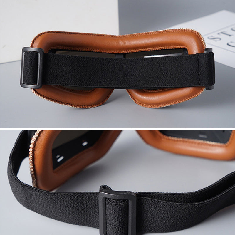 Retro Motorcycle Goggles Leather UV Protection Adjustable Strap for Motorcycling Cycling Skiing Hiking Outdoor Sports | Sansoti