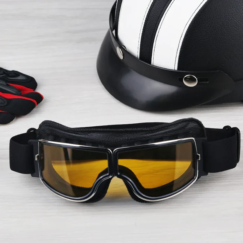 Retro Motorcycle Goggles Leather UV Protection Adjustable Strap for Motorcycling Cycling Skiing Hiking Outdoor Sports | Sansoti
