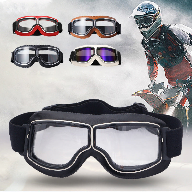 Retro Motorcycle Goggles Leather UV Protection Adjustable Strap for Motorcycling Cycling Skiing Hiking Outdoor Sports | Sansoti