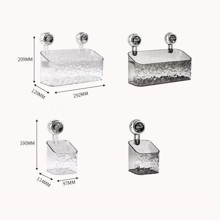 Bathroom Wall Shelf with Suction Cups, No Drilling Required, Transparent Gray Organizer, Wall-Mounted Heavy-Duty Shower Shelf | Sansoti