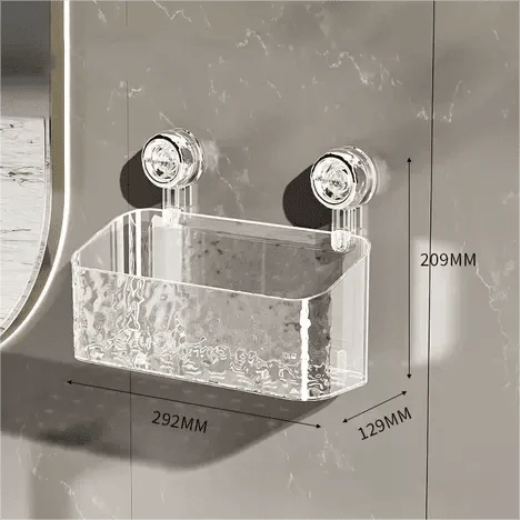 Bathroom Wall Shelf with Suction Cups, No Drilling Required, Transparent Gray Organizer, Wall-Mounted Heavy-Duty Shower Shelf | Sansoti
