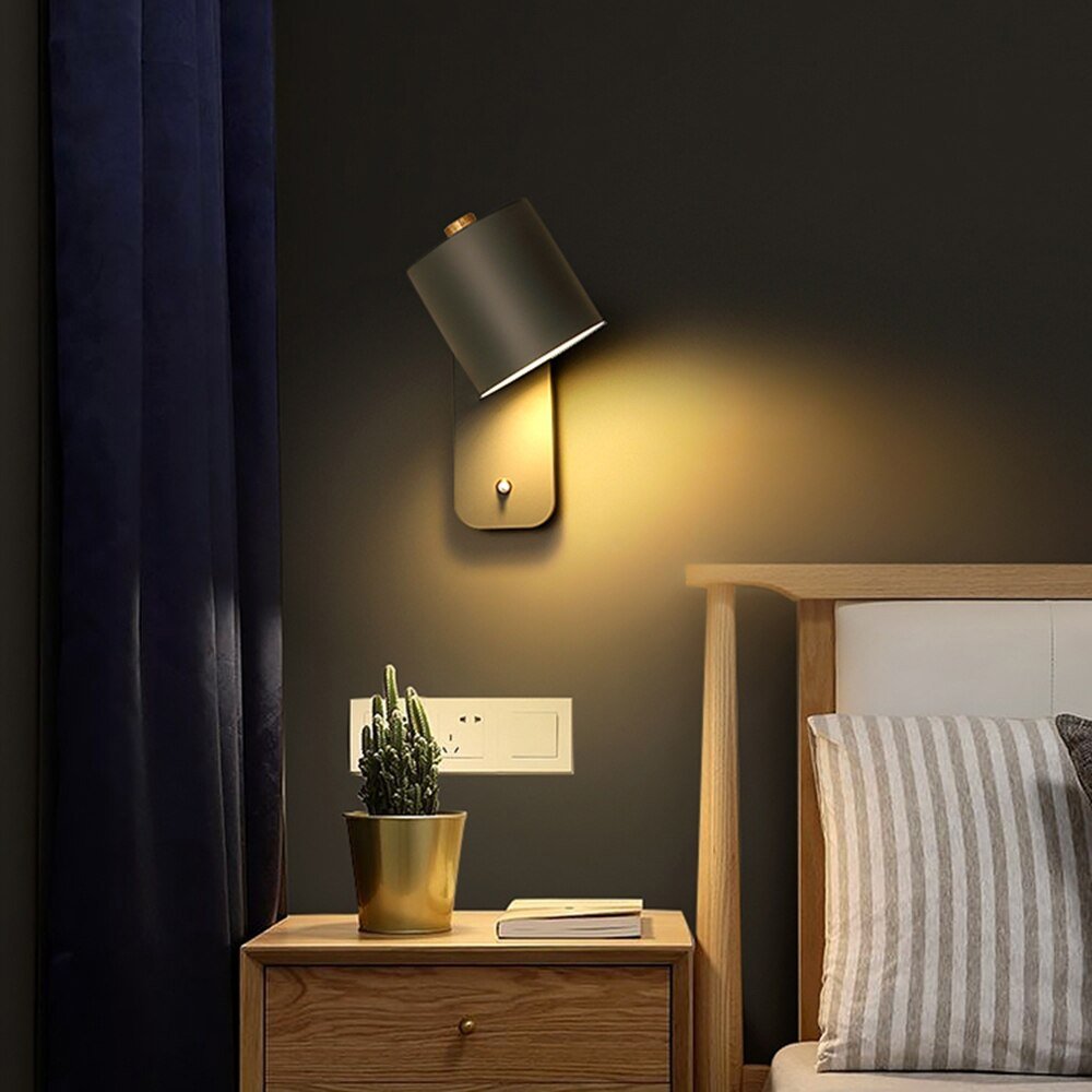 Wandlamp Hout Metaal Verstelbare Kap Schakelaar E27 Fitting Nordic Design Slaapkamer Hal Leesverlichting | Sansoti