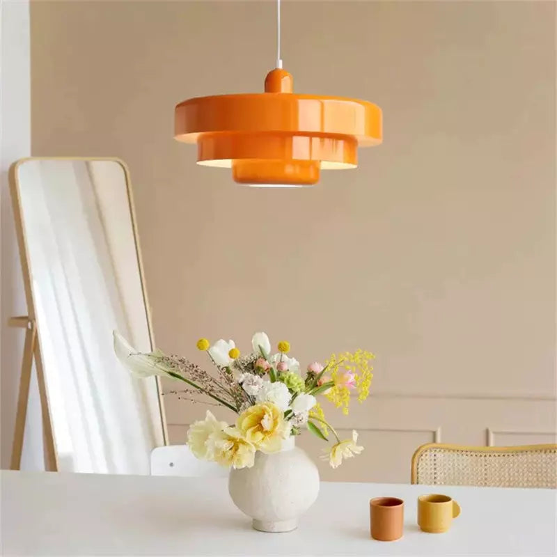 Żelazna lampa wisząca w stylu Bauhaus, industrialna, pomarańczowo-złoto-czarna, 35 cm, lampa pendelowa do jadalni i sypialni | Sansoti