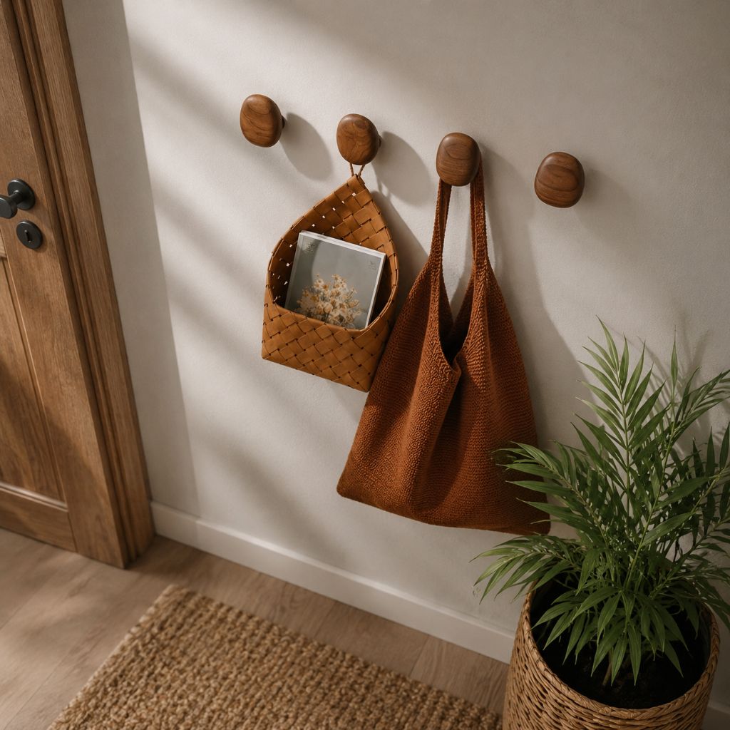 Wandkapstok Hout Set van 4 Natuurlijke Vormen Hal Badkamer Slaapkamer Handgemaakt Massief Hout Organisch | Sansoti