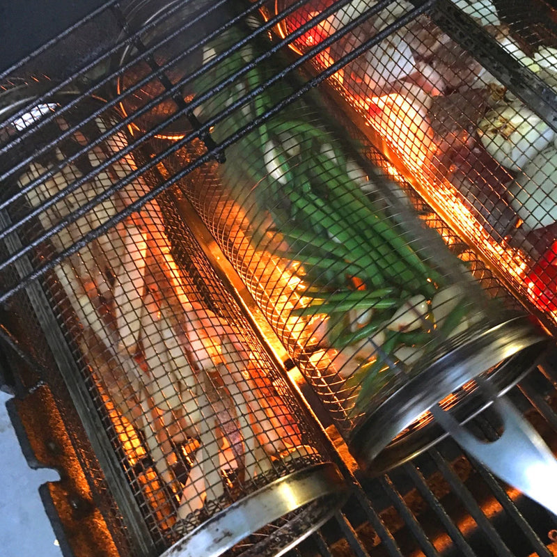 Draaibare RVS BBQ Grillmand 360° Rotisserie voor Groenten Vlees Vis Barbecue Rooster Accessoire Outdoorkoken | Sansoti