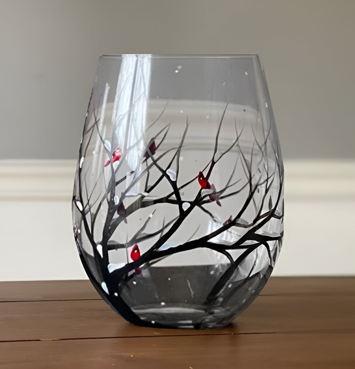 Handbeschilderde Wijnglazen Vier Seizoenen Boom Motief 350ml Glas Stemmed & Stemless Artistiek Drinkglas | Sansoti