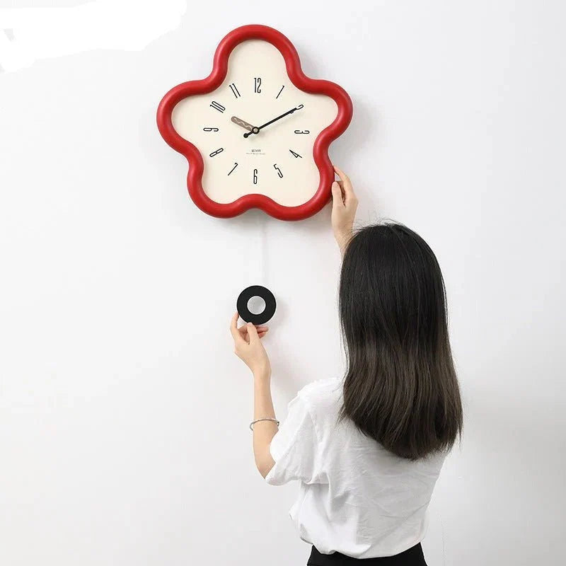 Wall Clock with 3D Floral Design and Silent Pendulum Movement 39x39cm Decorative Design for Living Room and Bedroom | Sansoti