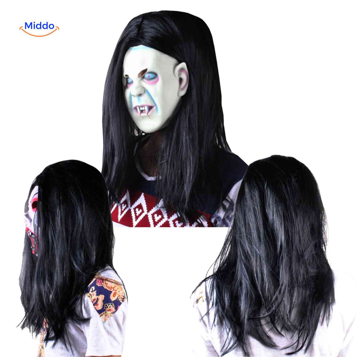 Masque d’horreur avec cheveux synthétiques en latex, masque effrayant pour Halloween, cosplay, fête, carnaval et soirée costumée | Sansoti