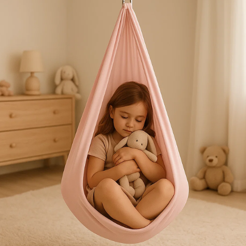 Katoenen Hangcocon voor Kinderen 100x280 cm Zintuiglijke Ontspanning Therapieschommel Sensorisch Roze Blauw | Sansoti
