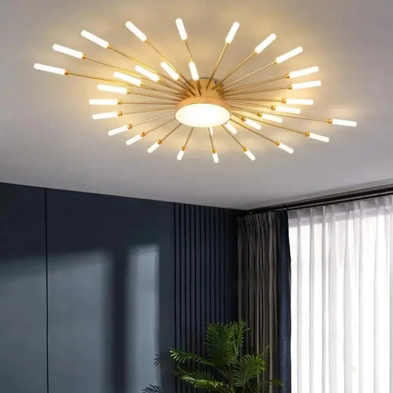 Lampa sufitowa Słońce Design LED Aluminium Złota Czarna 128cm Nowoczesna | Sansoti