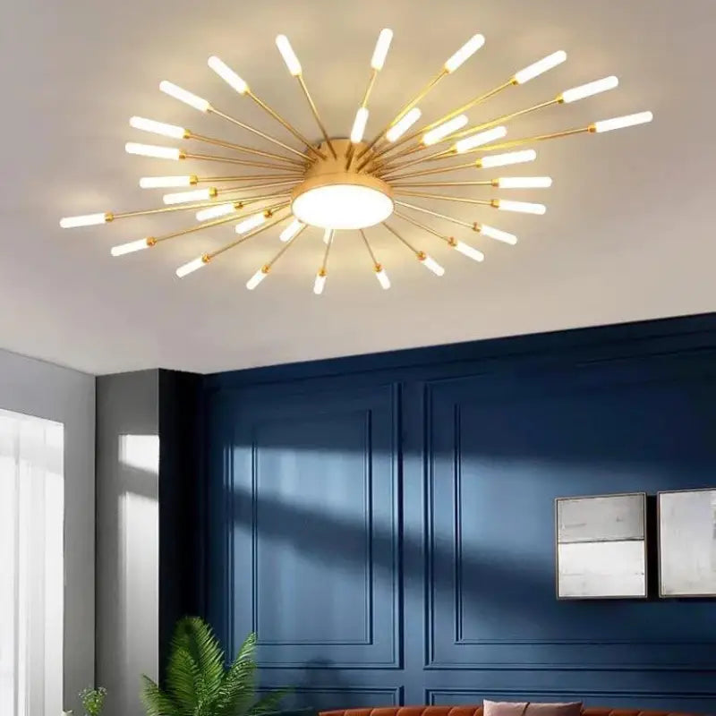 Lampa sufitowa Słońce Design LED Aluminium Złota Czarna 128cm Nowoczesna | Sansoti