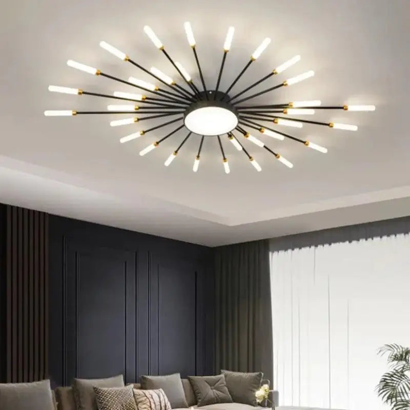 Lampa sufitowa Słońce Design LED Aluminium Złota Czarna 128cm Nowoczesna | Sansoti