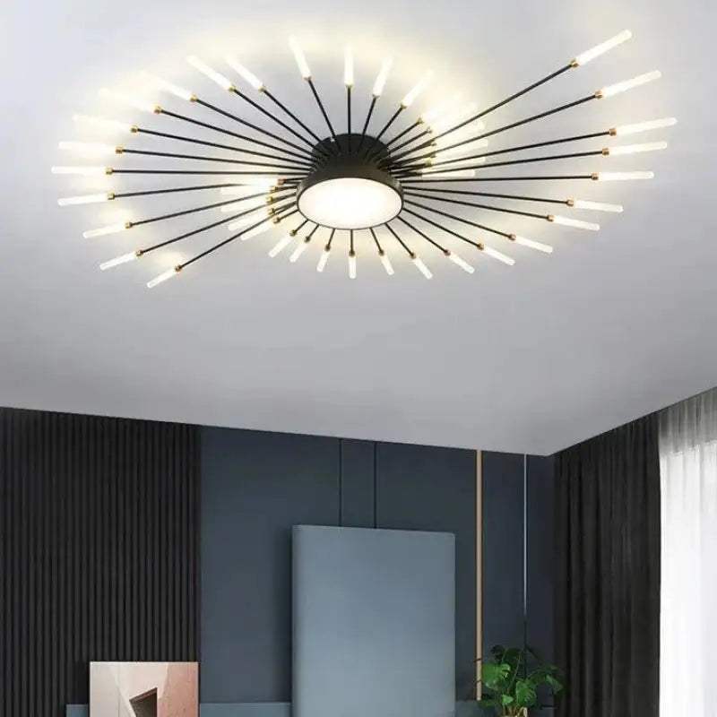 Lampa sufitowa Słońce Design LED Aluminium Złota Czarna 128cm Nowoczesna | Sansoti