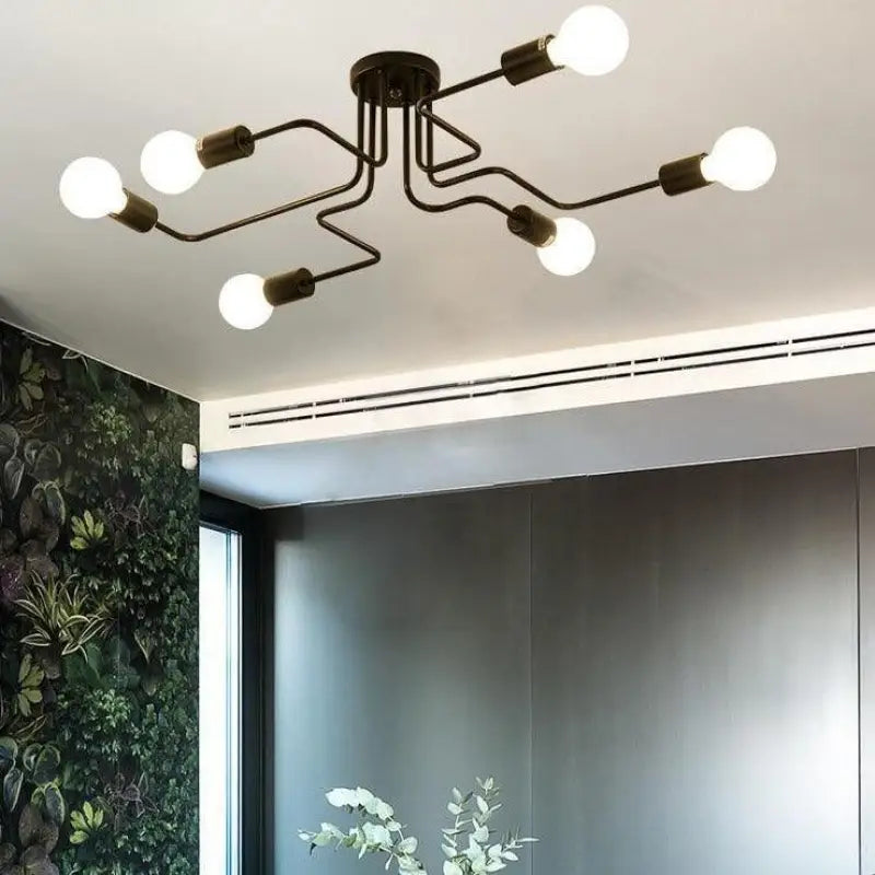 Ceiling Lamp LED Design Black Aluminum 8-Light Warm White Living Room Dining Room Modern | Sansoti