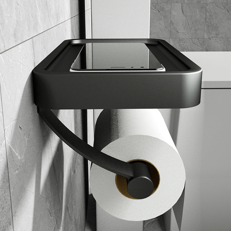 Portarrollos de papel higiénico con repisa de acero inoxidable – sin taladrar | Sansoti