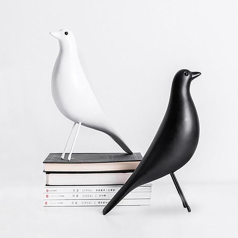 Scandinavian Ceramic Bird Figurine in White or Black for Cabinet, Windowsill, Table, and Interior Decoration | Sansoti
