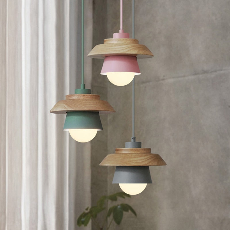 Hängelampe Holz Aluminium Skandinavisch Schwarz Rosa Grün Grau Weiß E27 Wohnzimmer Esszimmer | Sansoti