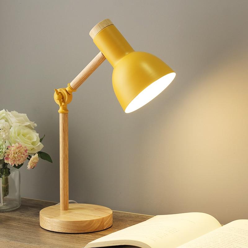 Lámpara de escritorio y mesa escandinava con base de madera y pantalla metálica ajustable, para el espacio de trabajo y la mesita de noche | Sansoti