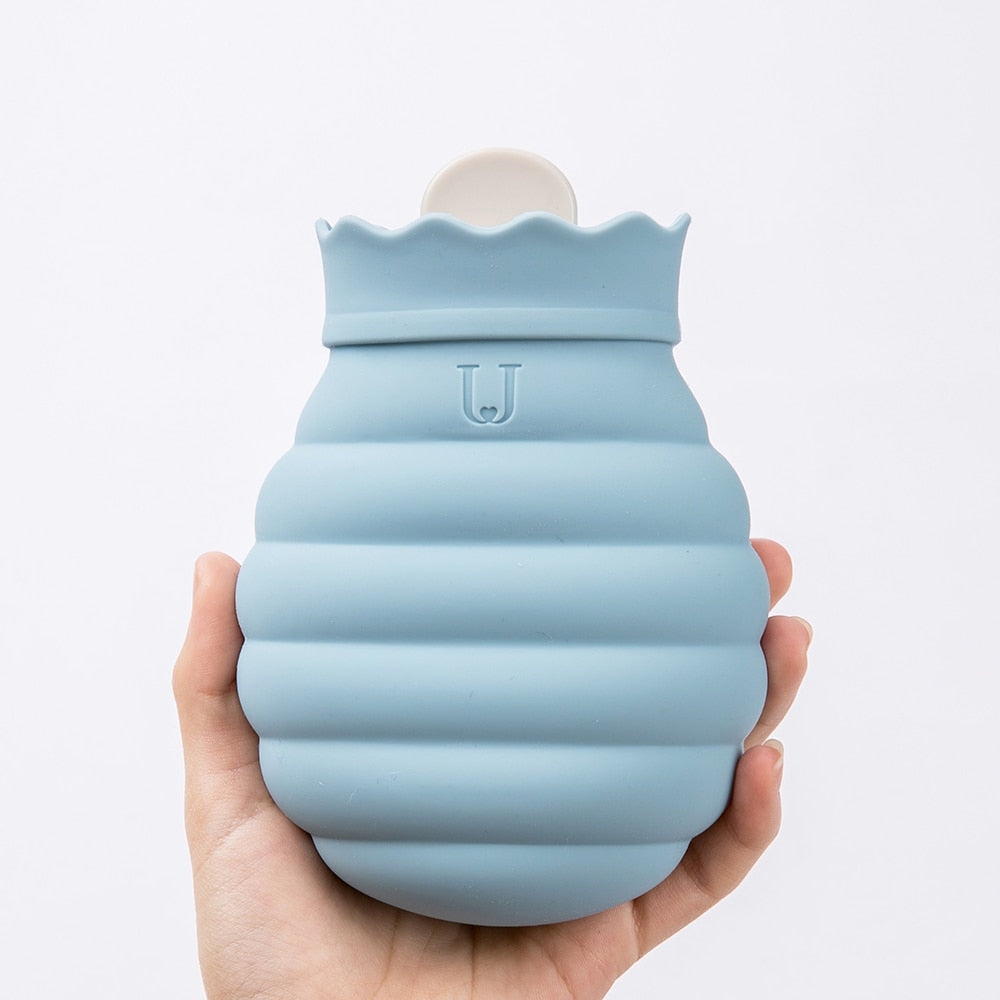 Mikrowellengeeignete Silikon-Wärmflasche, 313 ml, 620 ml, mit Strickbezug zur Linderung von Bauchschmerzen und für Wärme | Sansoti