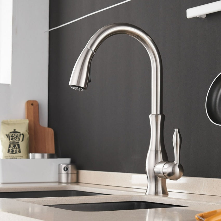Pull-Out Kitchen Faucet with Shower Head, Stainless Steel, 360° Swivel Mixer Tap for Kitchen Sink, Professional Kitchen | Sansoti