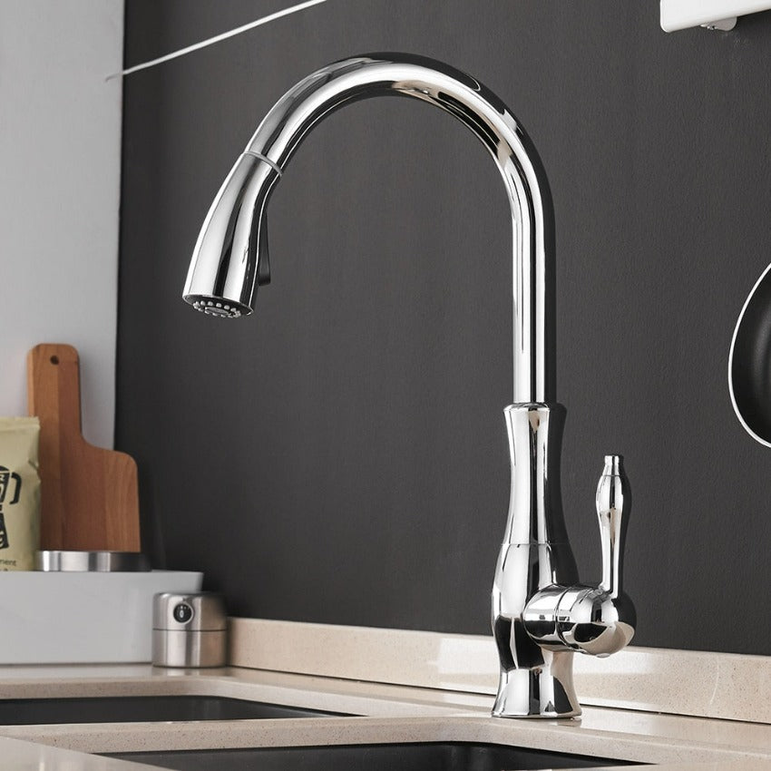 Pull-Out Kitchen Faucet with Shower Head, Stainless Steel, 360° Swivel Mixer Tap for Kitchen Sink, Professional Kitchen | Sansoti
