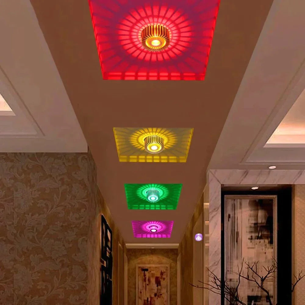 Wpuszczany reflektor sufitowy LED 3 W, aluminiowy, kolorowe światło nastrojowe, do korytarza, na balkon, do gabinetu, sypialni i salonu | Sansoti