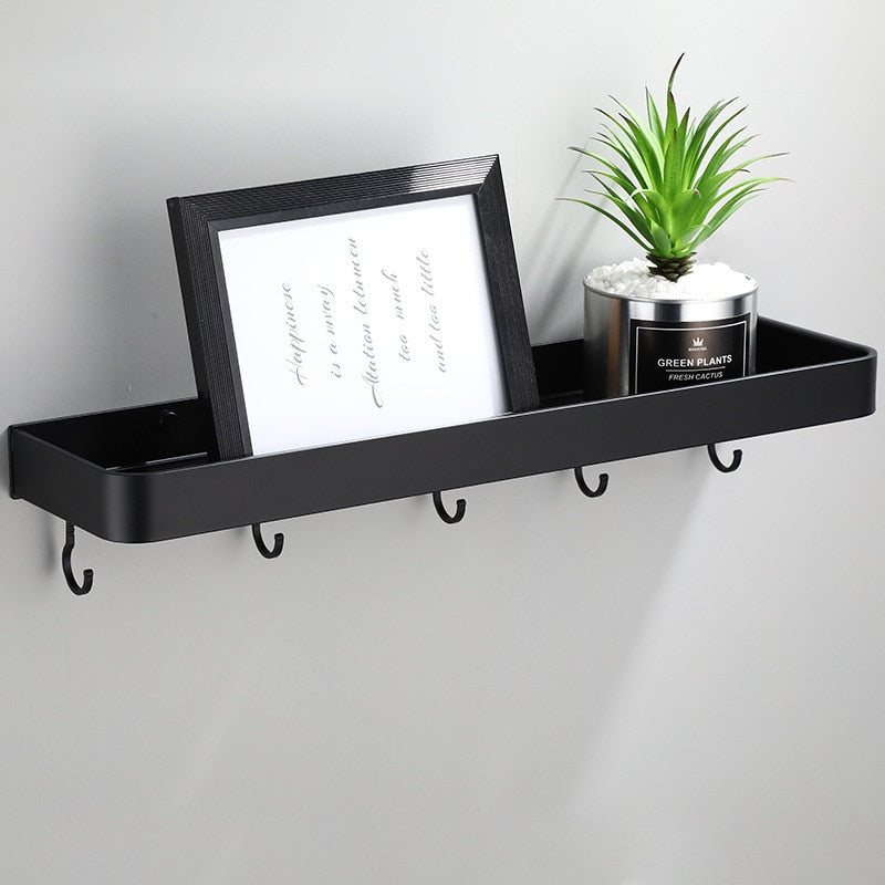 Wall shelf aluminum 30 cm black bathroom kitchen storage shelf floating narrow rack wall shelf modern minimalist | Sansoti