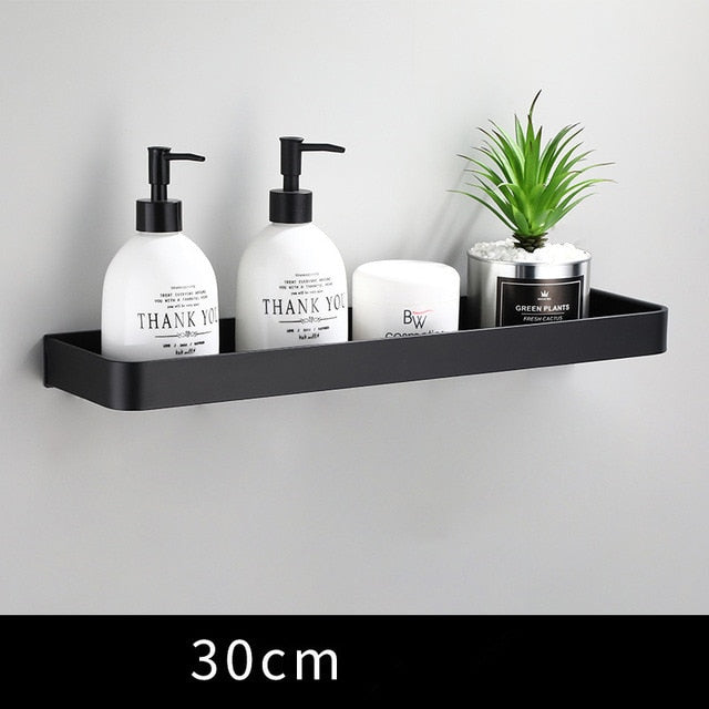 Wall shelf aluminum 30 cm black bathroom kitchen storage shelf floating narrow rack wall shelf modern minimalist | Sansoti