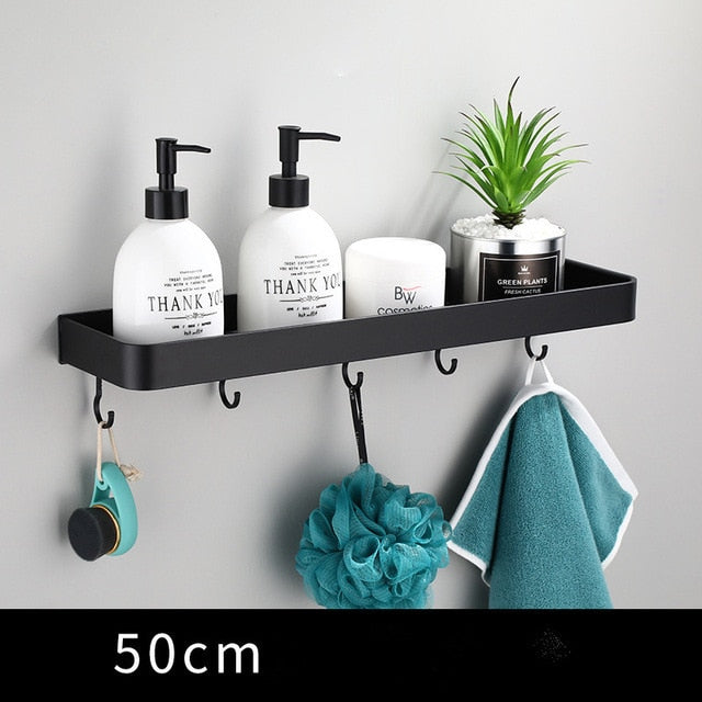Wall shelf aluminum 30 cm black bathroom kitchen storage shelf floating narrow rack wall shelf modern minimalist | Sansoti