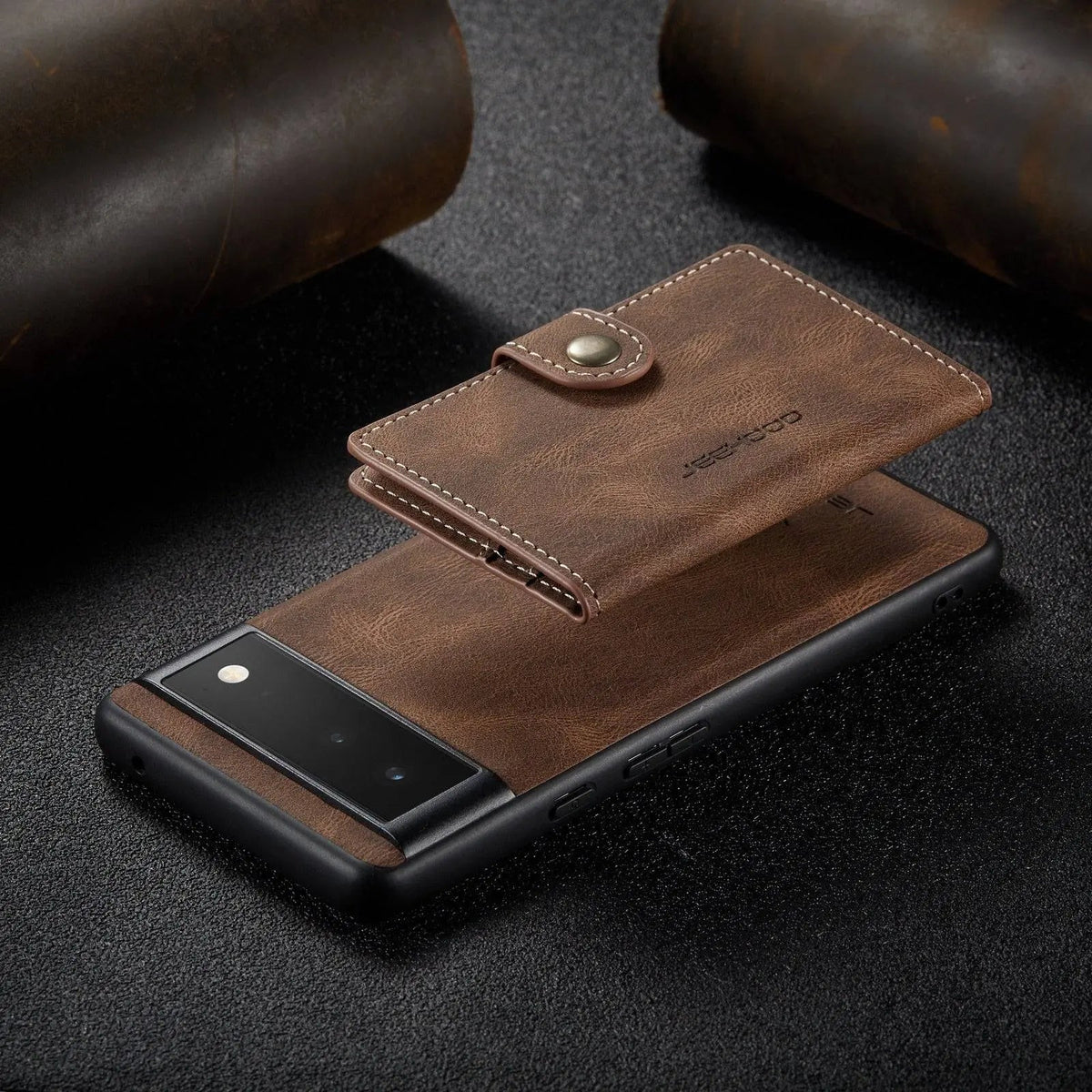 Leren Telefoonhoesje met Portemonnee voor Smartphone Vintage Stijl Kaarthouder Beschermhoes Bruin Zwart | Sansoti