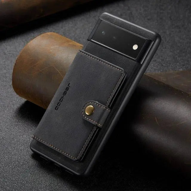 Leren Telefoonhoesje met Portemonnee voor Smartphone Vintage Stijl Kaarthouder Beschermhoes Bruin Zwart | Sansoti