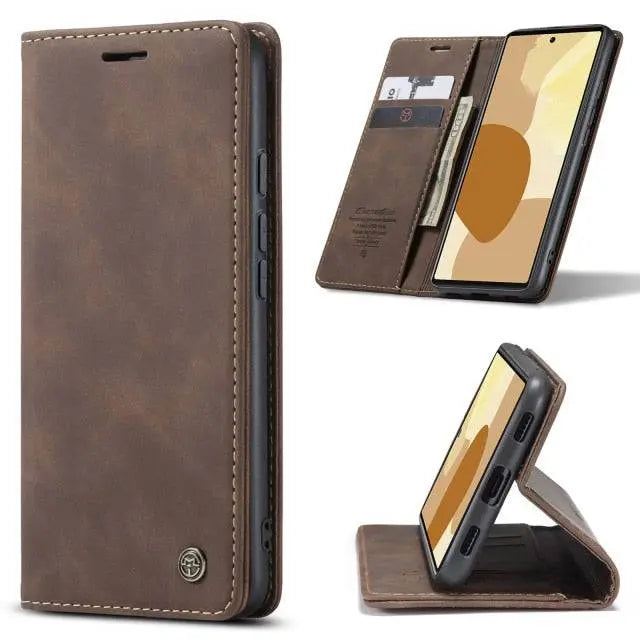Leather Wallet Case for Smartphone with Card Slots Protective Phone Case Convenient Storage Space | Sansoti