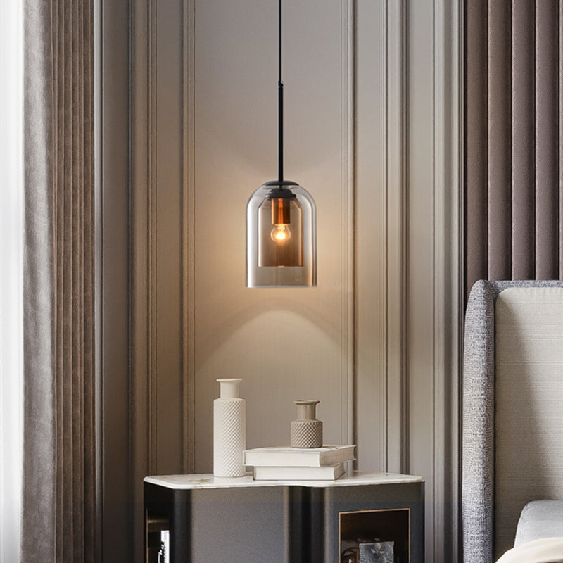 Hanglamp Dubbel Glas Mid-Century IJzer Rookgrijs Roest 15cm Dimbaar E27 Woonkamer Eetkamer | Sansoti