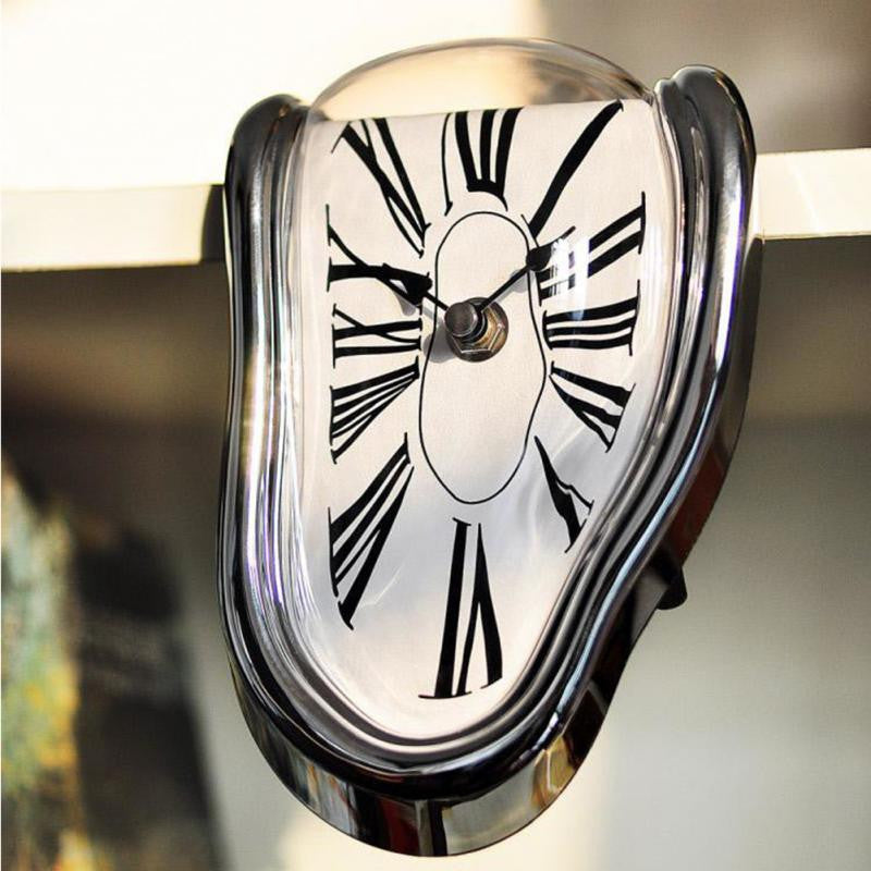 Melting Clock Wall Clock Surrealistic Dripping Clock Salvador Dali Style Modern Wall Decoration Black Silver Gold Art Object Living Room Decoration | Sansoti