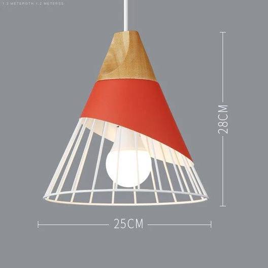 Skandynawska drewniano-metalowa lampa wisząca w stylu nordyckim, z kolorowym aluminiowym kloszem stożkowym lub kopułowym, z regulowanym przewodem | Sansoti