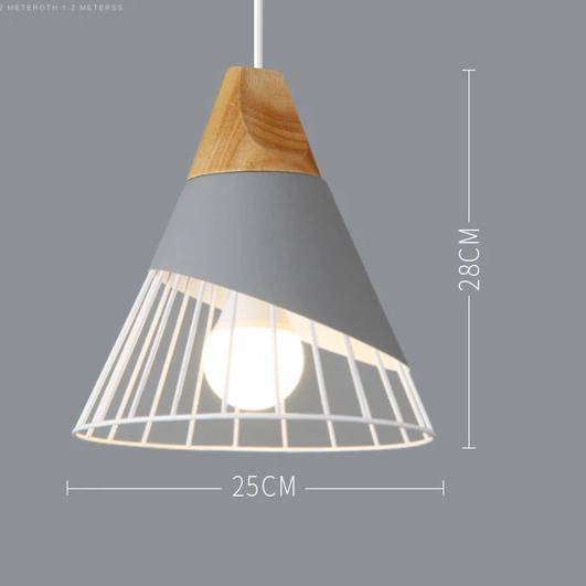 Skandynawska drewniano-metalowa lampa wisząca w stylu nordyckim, z kolorowym aluminiowym kloszem stożkowym lub kopułowym, z regulowanym przewodem | Sansoti