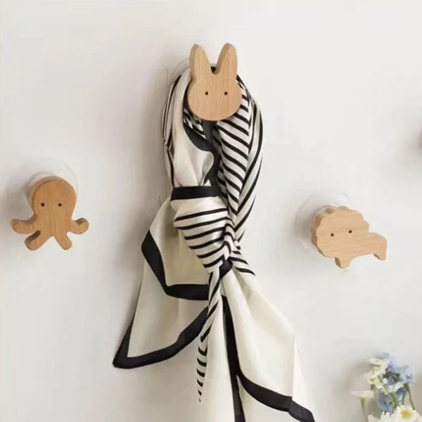 Crochets muraux en bois animaux autocollants, porte-manteaux pour chambre d'enfant, design scandinave, décoration murale | Sansoti