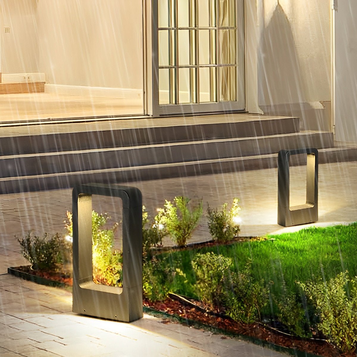 Sockelleuchte LED 10W Schwarz Aluminium Garten Einfahrt Weg IP65 Stehende Außenleuchte Rechteck Warmweiß 3000K Rasenlampe Gartenbeleuchtung | Sansoti
