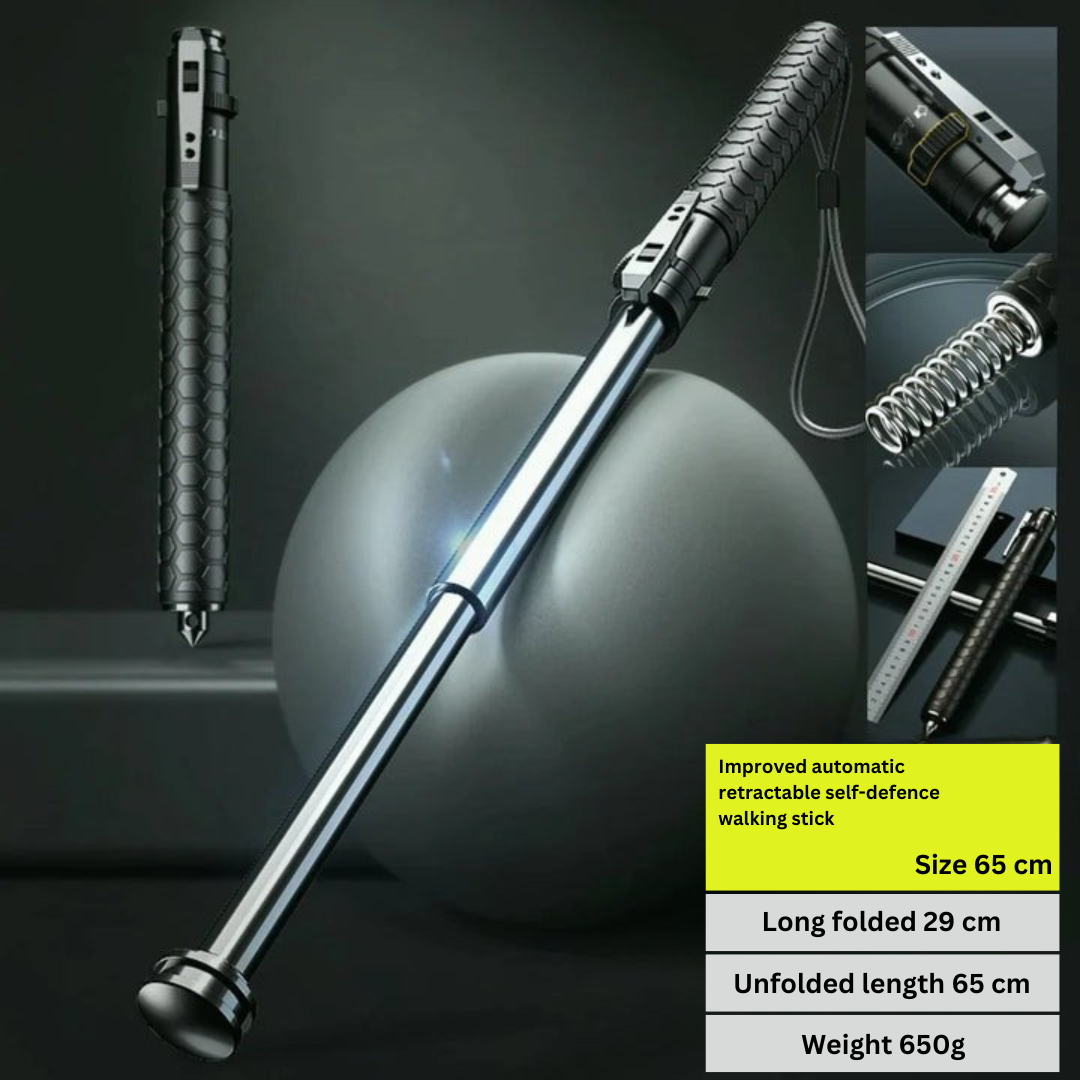 Retractable Walking Cane with Automatic Mechanism Non-Slip Grip Durable Alloy 39-65cm Adjustable | Sansoti