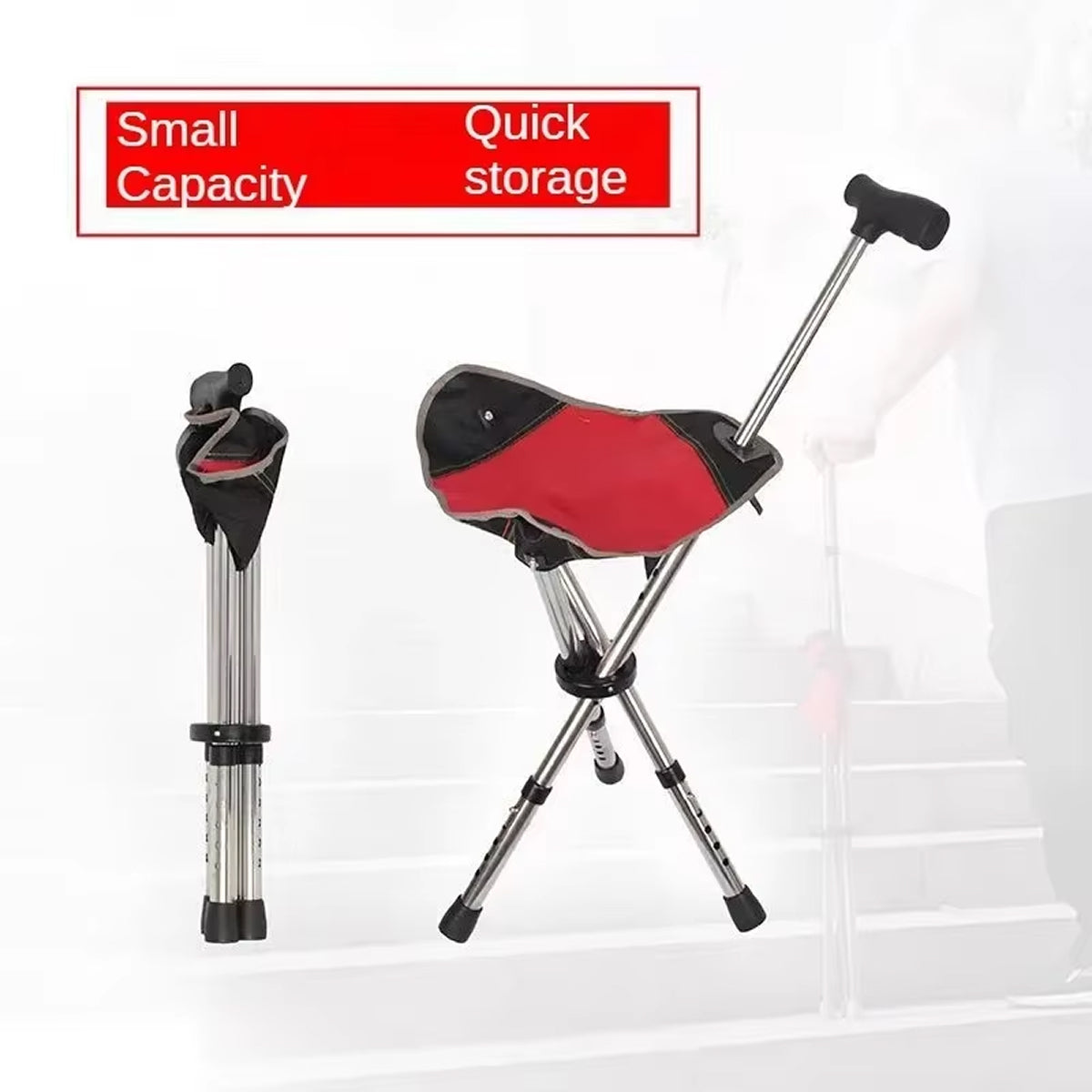 Canne de marche pliable avec siège en aluminium réglable à 3 pieds, stable, aide de voyage pour l'extérieur, la randonnée et le camping | Sansoti