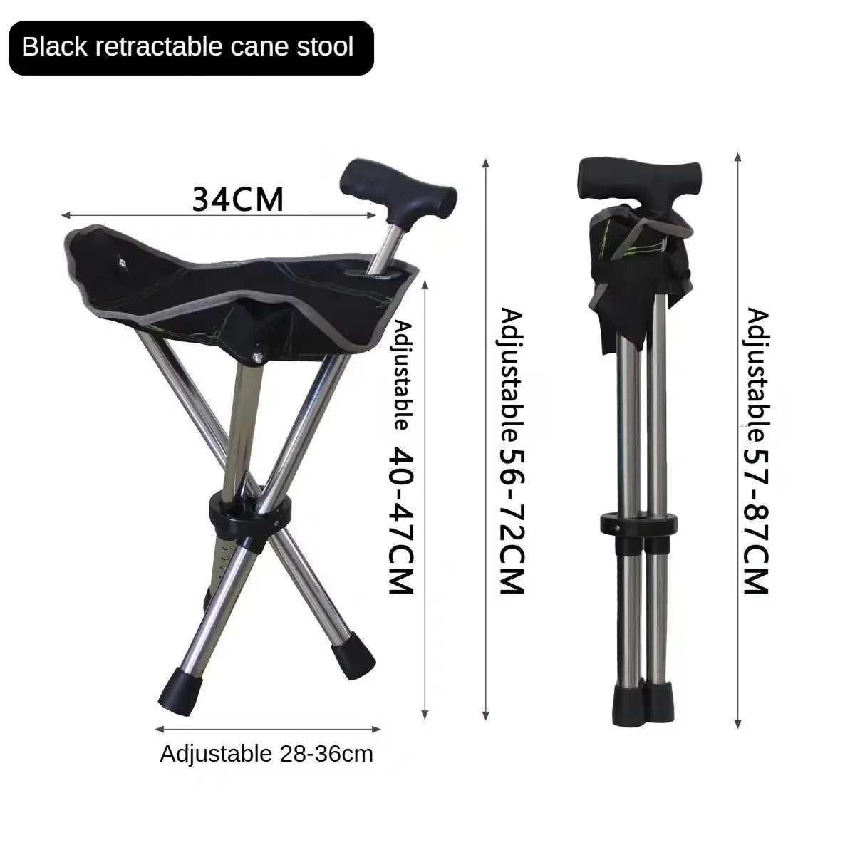 Folding Walking Cane with Seat Adjustable 57-87cm Aluminum Tripod Mobility Aid for Outdoor Walking | Sansoti