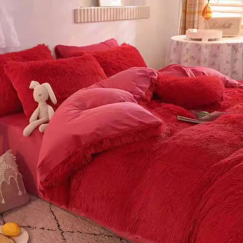 Fluffy Fleece Beddengoedset – Teddy 3-delig of 4-delig – Dekbedovertrek Laken Kussenslopen Eenpersoons | Sansoti