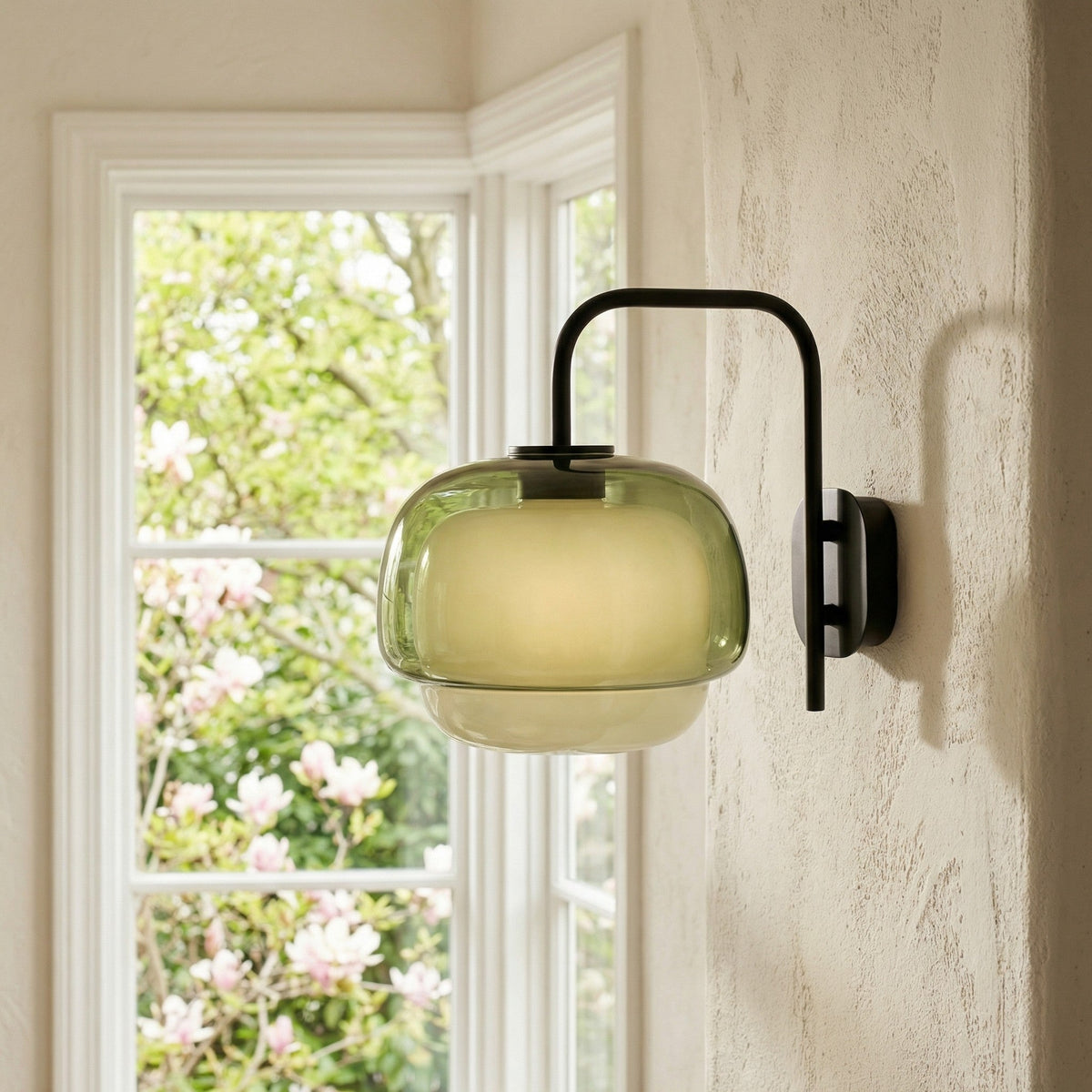 Colored Glass Wall Lamp with Round Shade – Green, Pink, Orange – Modern LED Lighting | Sansoti