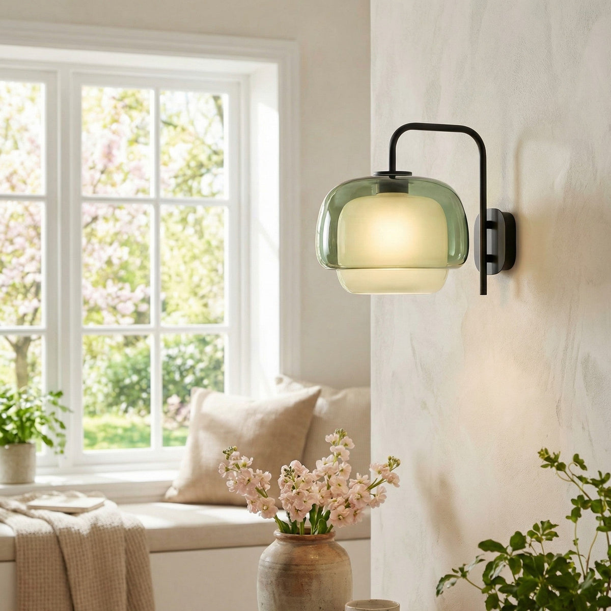Colored Glass Wall Lamp with Round Shade – Green, Pink, Orange – Modern LED Lighting | Sansoti