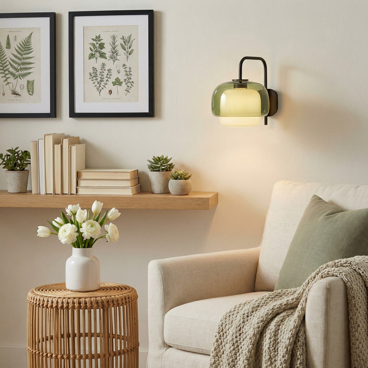 Colored Glass Wall Lamp with Round Shade – Green, Pink, Orange – Modern LED Lighting | Sansoti