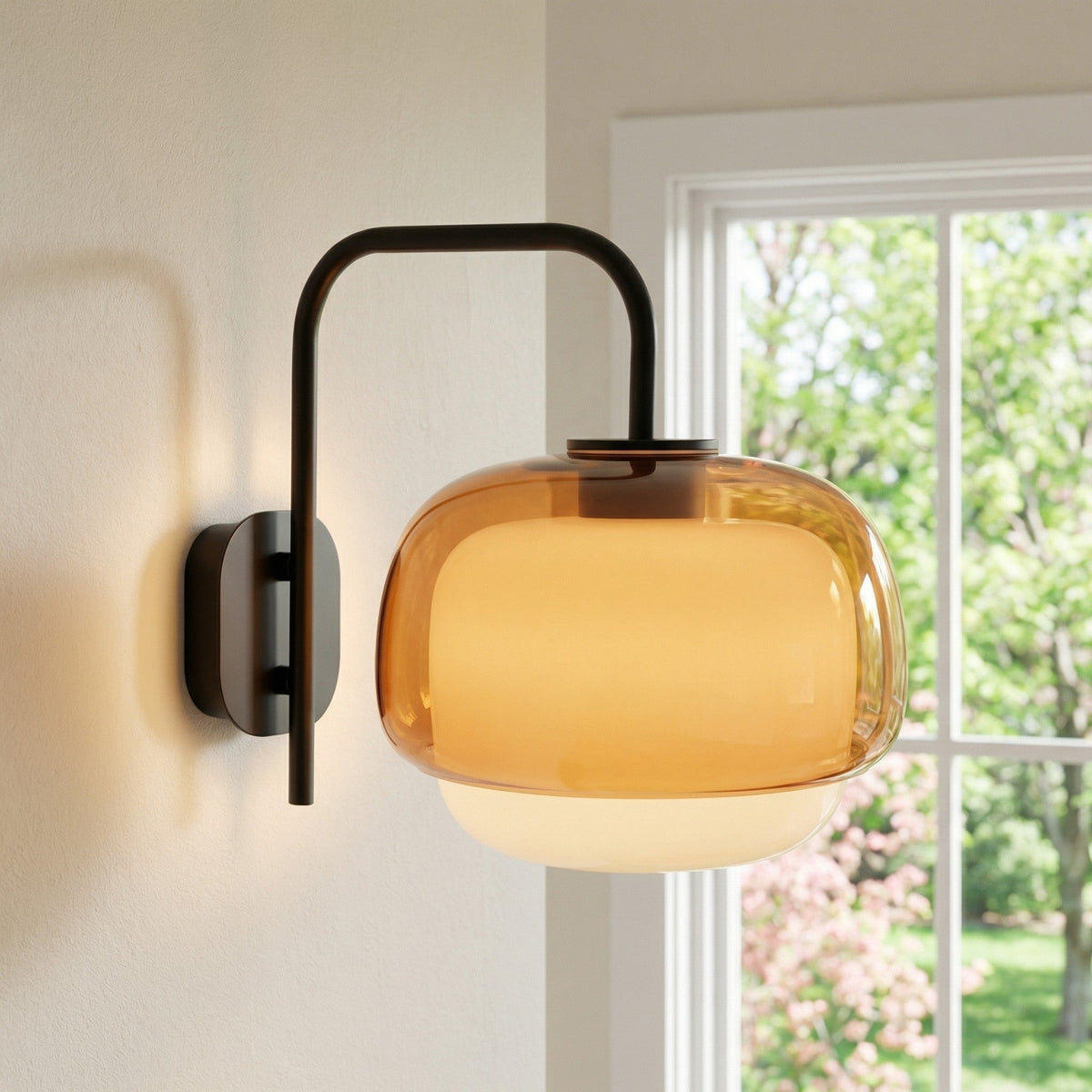 Colored Glass Wall Lamp with Round Shade – Green, Pink, Orange – Modern LED Lighting | Sansoti