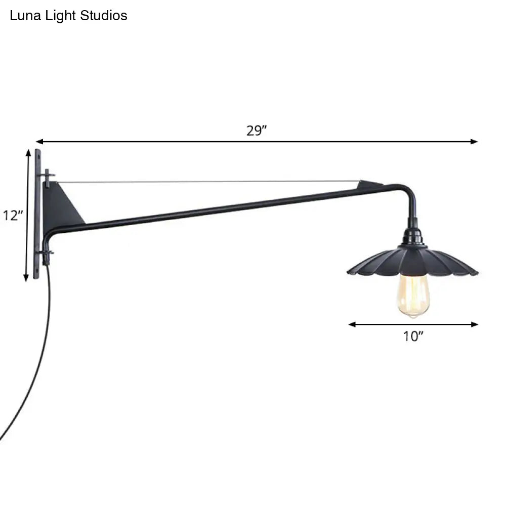 Applique industrielle avec bras pivotant, métal noir, 1 à 2 points lumineux, E26/E27, réglable, design vintage, salon | Sansoti