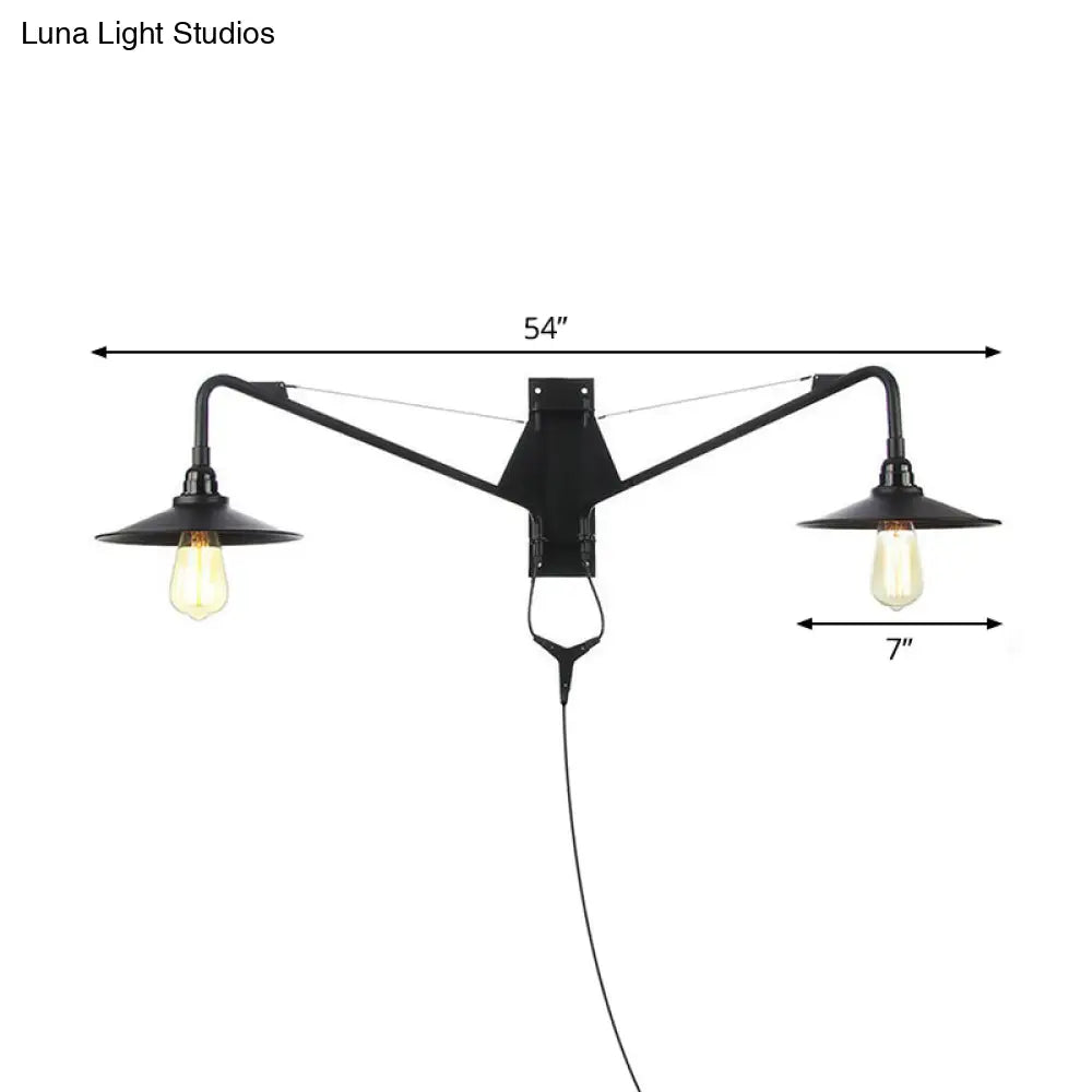 Applique industrielle avec bras pivotant, métal noir, 1 à 2 points lumineux, E26/E27, réglable, design vintage, salon | Sansoti
