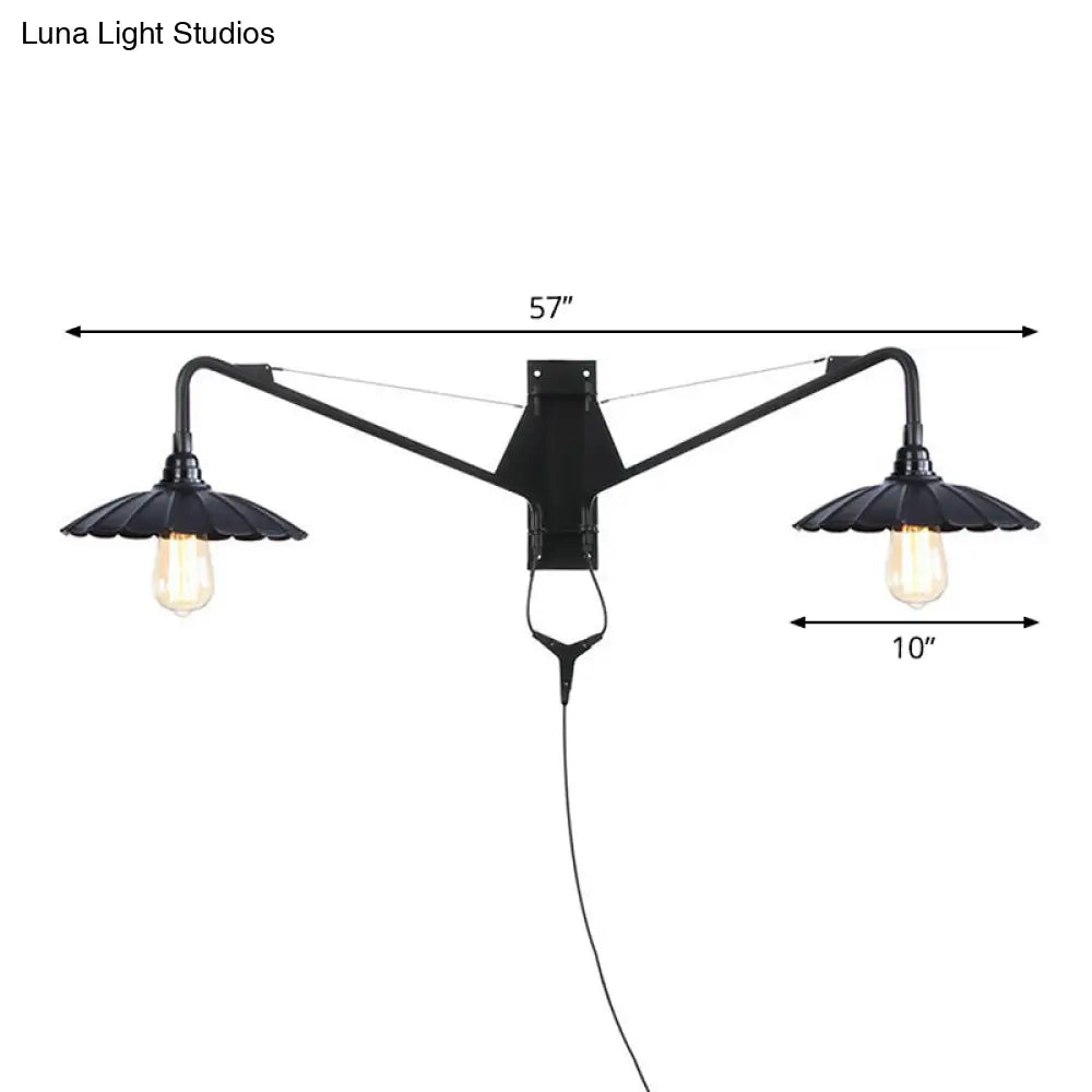 Applique industrielle avec bras pivotant, métal noir, 1 à 2 points lumineux, E26/E27, réglable, design vintage, salon | Sansoti
